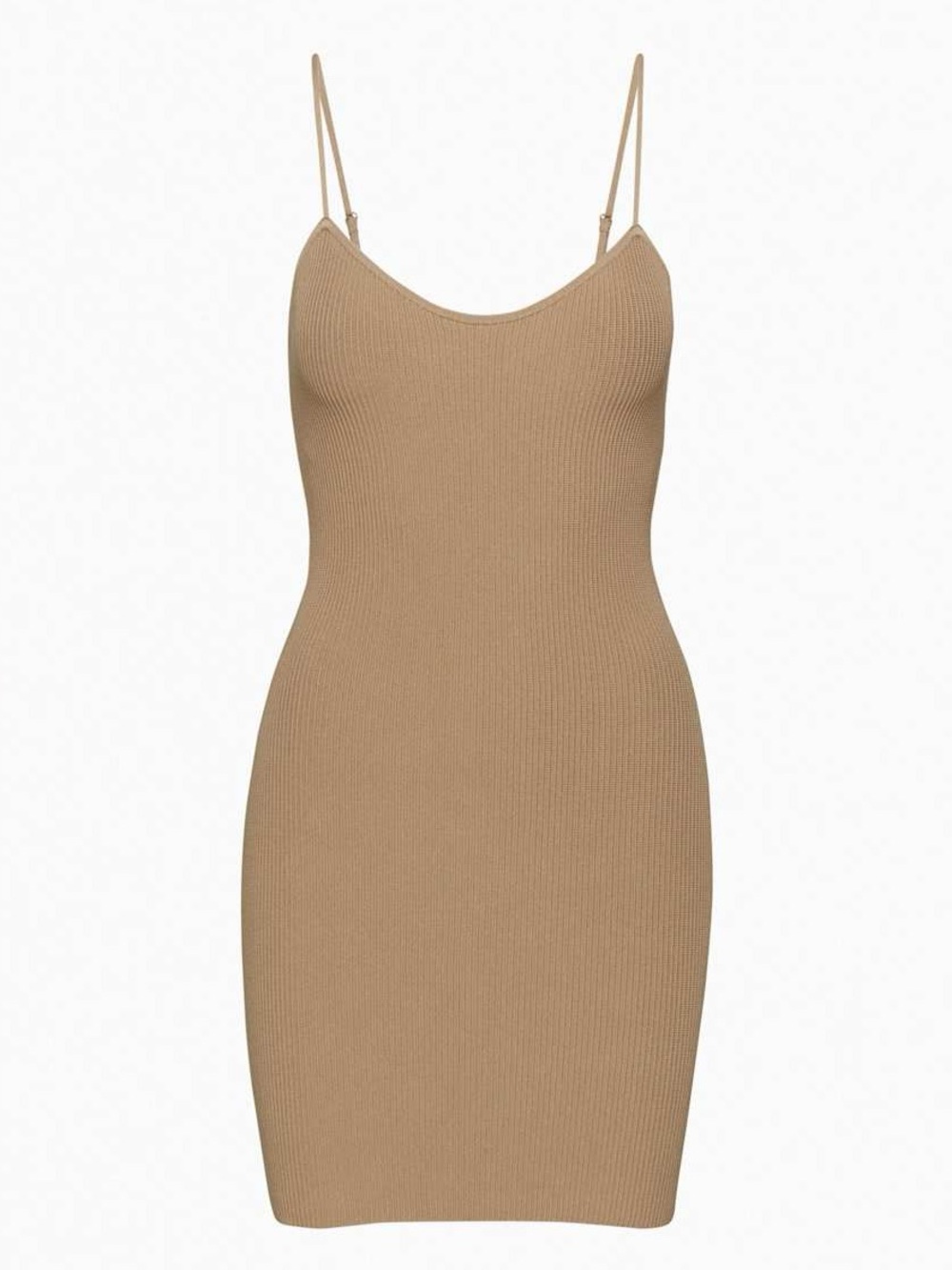 Aritzia Babaton Sculpt Knit Sweetheart Dress - Gold Camel Ribbed Bodycon Mini
